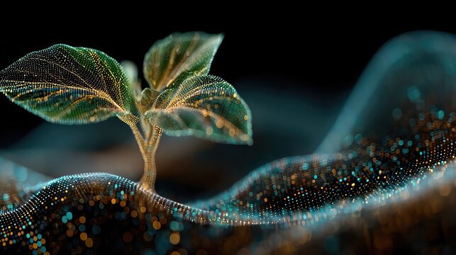 Digital sprout symbolizes innovative growth and technological advancement, a modern concept for environmental consciousness and sustainable future solutions