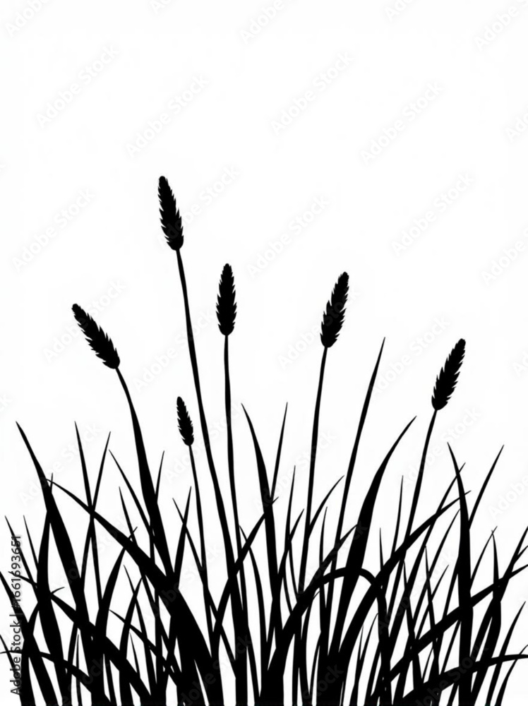 Poster minimilist silhouette of tall grass and seed heads against a white background creating a simple bota