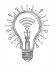 Minimilist lightbulb with wifi symbol and radiating lines representing innovation and connectivity concept vector