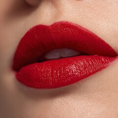 Obraz premium Sensual full lips with vibrant red lipstick in a close-up shot