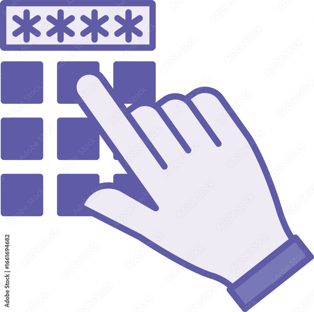 Fototapete colored code icon. vector illustration. man dials secret pin code to access finance. man's hand and 