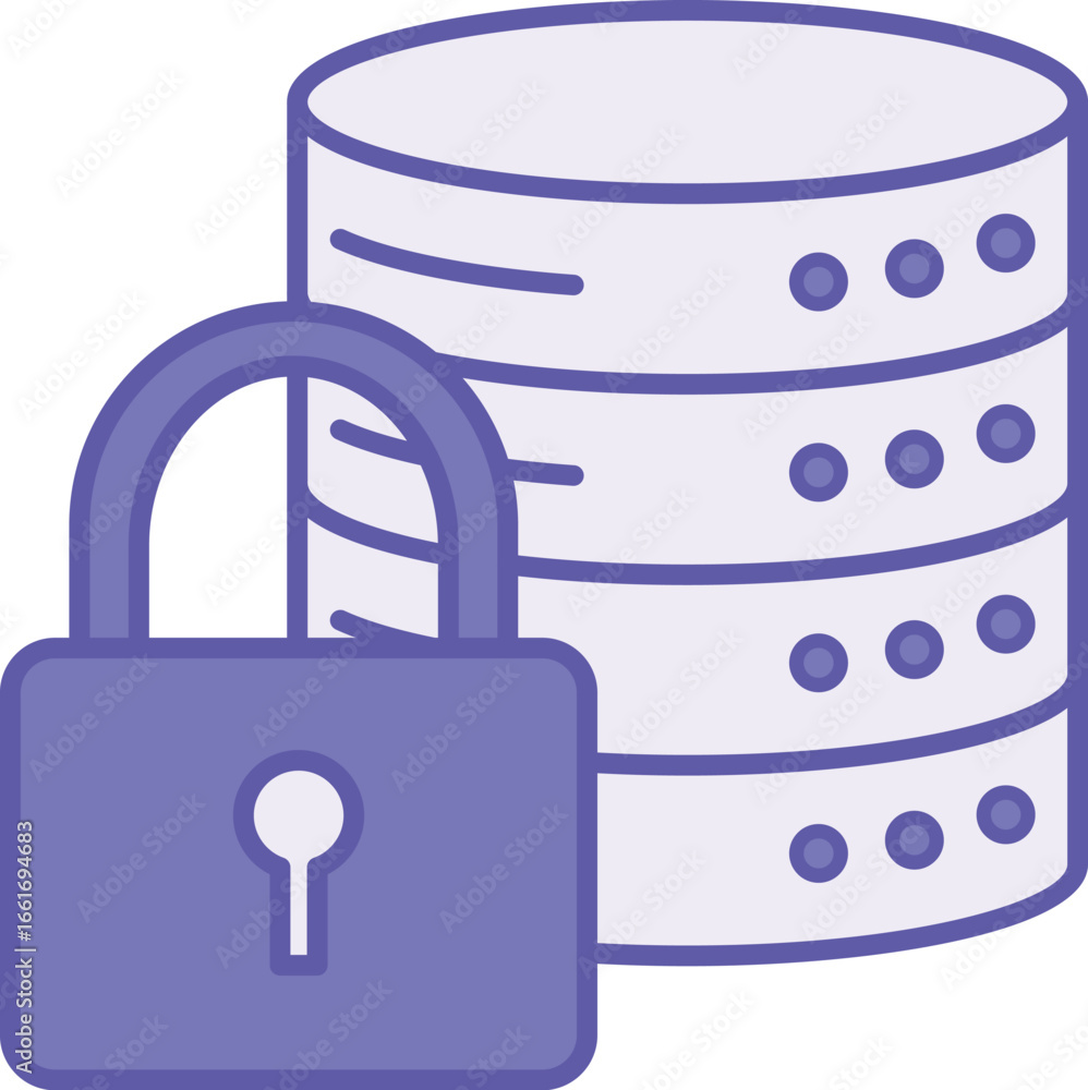 Poster colored data protected icon. vector illustration. padlock and database. information safely stored, s