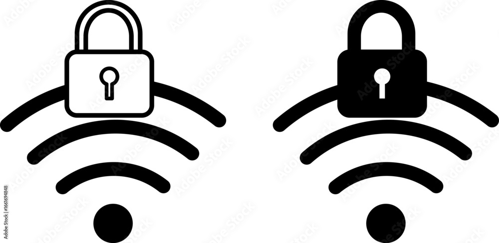 Fototapete wi fi icons. black and white vector illustrations. padlock and wi fi internet. protecting wireless n