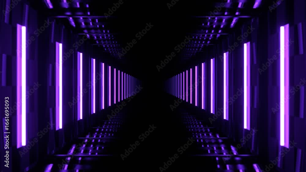 Poster abstract futuristic dark tunnel with glowing purple neon lights creating a captivating visual effect