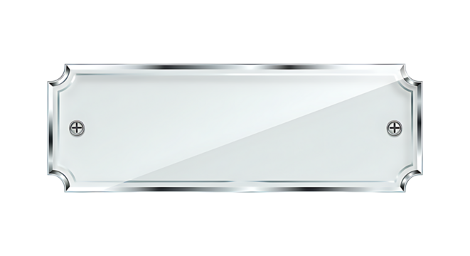 Elegant blank glass nameplate with silver trim, perfect for business branding and signage - Powered by Adobe