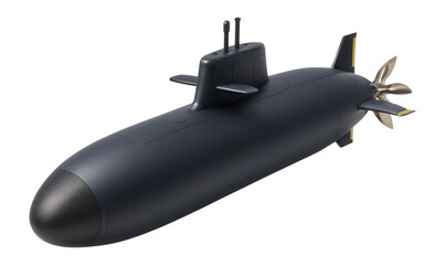 Nuclear attack submarine with a teardrop-shaped hull and forward-mounted sonar array