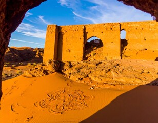 Ancient sandstone wall in desert
