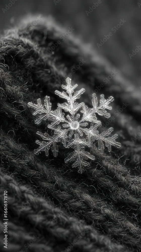 Poster a delicate snowflake rests on a soft knitted fabric creating a beautiful contrast of textures and pa