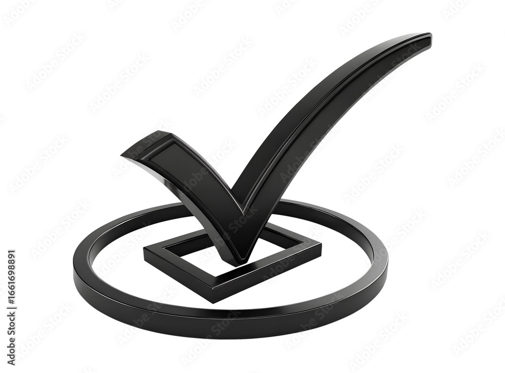 Poster black check mark in circle 3d render on transparent background