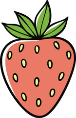 Obraz premium Doodle style illustration of a strawberry fruit with playful sketch lines, red body, yellow seeds, and green leaves, perfect for fun, casual, and creative design projects.