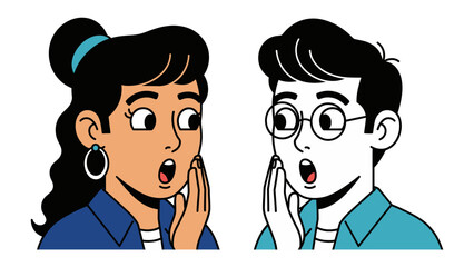 Astonished expressions: A stunning illustration captures a moment of profound surprise and curiosity. The graphic showcases two people with a mixed art style and animated looks.