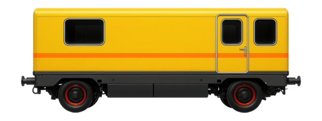 Workshop train coach featuring high-visibility paint and reflective safety striping
