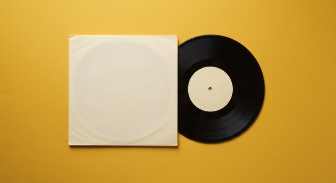 Vintage Vinyl Groove Record Sleeve on Warm Yellow Background.