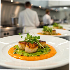 Gourmet Fine Dining Seared Scallops Dish

