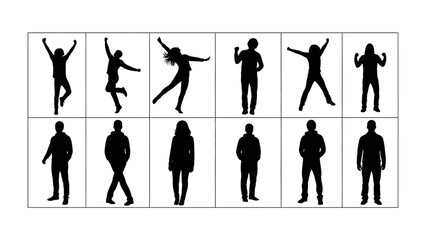 People silhouettes collection: A compelling collection of diverse human silhouettes, each poised in various actions and poses.