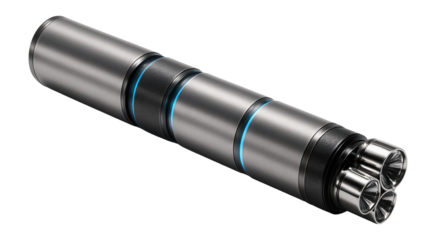Long cylindrical spacecraft with segmented modules and ion thrusters
