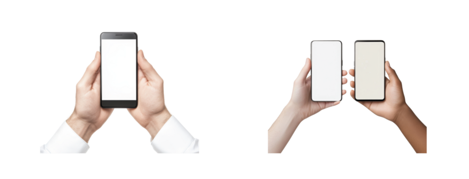 3d hands holding different smartphones displaying 