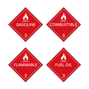 Red class 3 dangerous goods flammable liquids signs