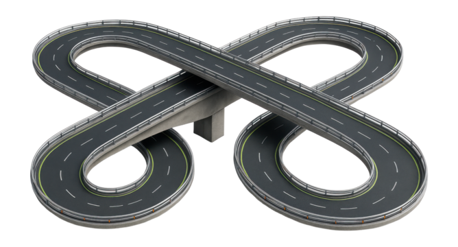 Cloverleaf interchange with looping ramps and central overpass