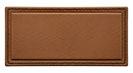 Elegant brown leather label with stitched border, perfect for branding and design projects.