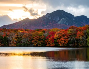 Autumn landscape with vibrant foliage reflecting on a calm lake