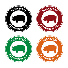 100% quality pork meat seal isolated on a white background