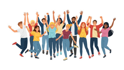 Joyful Community United: An artistic representation capturing a diverse group of individuals celebrating unity, happiness, and a sense of shared elation. With open arms and bright smiles.