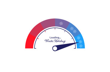 Colorful loading christmas concept vector graphic with loading measure, snowflake, indicator. Retro winter holidays concept design to use for christmas card, winter sale, holiday greetings. 