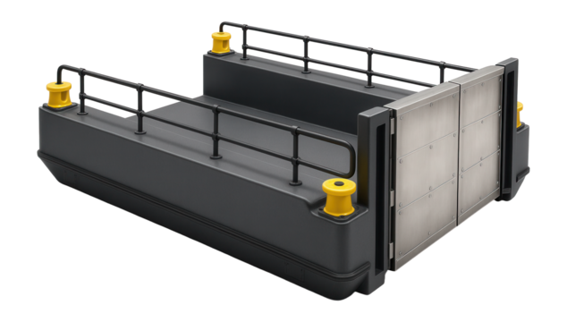 Military dry dock with armored gates and secure mooring points