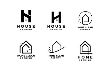 Modern House and Home Cleaning Logo Designs Collection with Initial H and Sparkle Elements