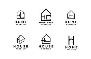 Modern Minimalist Home and House Logo Design Collection with Abstract Geometric Shapes and Letter H C Symbols for Real Estate Branding