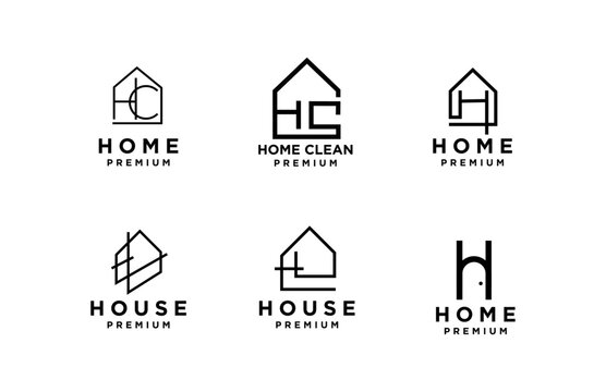 Modern Minimalist Home and House Logo Design Collection with Abstract Geometric Shapes and Letter H C Symbols for Real Estate Branding - Powered by Adobe