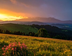 Mountain meadow at sunset (1)
