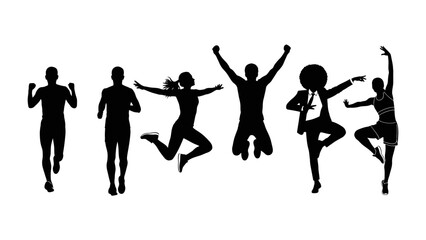 Silhouette Celebrations: A dynamic illustration depicts a diverse group of people captured in silhouette, each passionately engaged in activities, suggesting the dynamism and vitality of daily life.