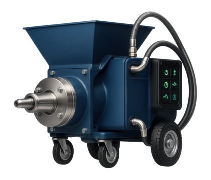 Heavy-duty plastering machine with a robust cast iron rotor and stator system for continuous operation in large infrastructure projects.