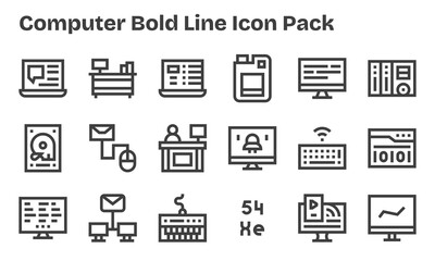 Computer - 18 Icons in Bold Line Design