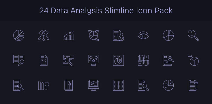 24 Icons for Data Analysis in Slim Line Format