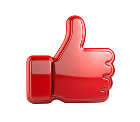 Red Thumbs Up Icon Shiny 3D Render on Transparent Background