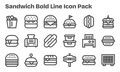 Bold Line Icons - Sandwich Set with 18 Vectors