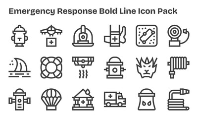 Bold Line Icons - Emergency Response Set with 18 Vectors