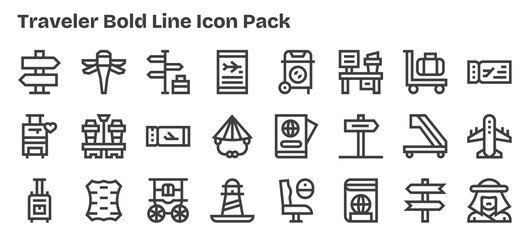 Traveler - 24 Bold Outline Vector Illustrations
