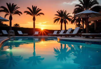 Fototapeta premium The art of relaxation: a stunning visual of a modern outdoor pool with a clean, minimalist feel.