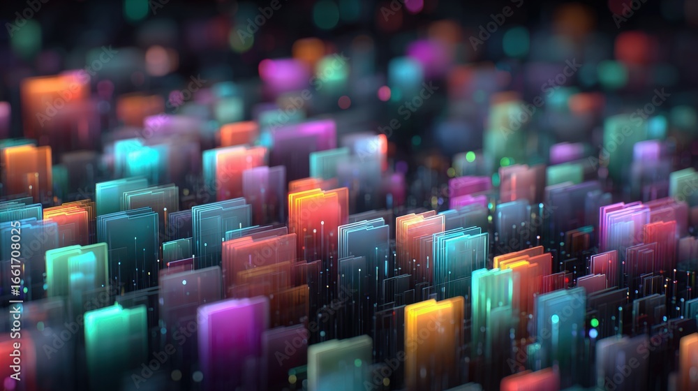 Poster abstract network grid with files and folders, futuristic software interface, digital document manage