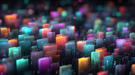 Abstract network grid with files and folders, futuristic software interface, digital document management system, store, search and organize documents, corporate business, paperless office	
