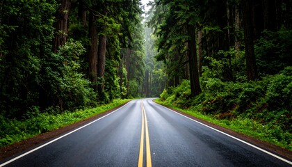 Fototapeta premium Road through a lush green forest