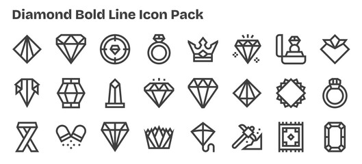 Bold Outline Icons - Diamond Set with 24 Vectors