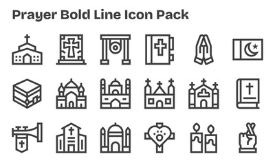 Bold Line Style Prayer Icons - 18 Vectors