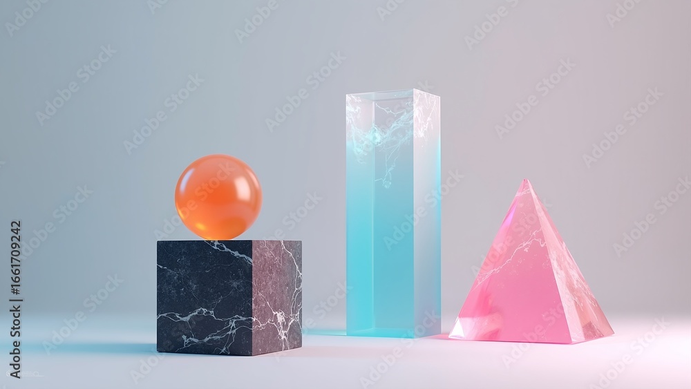 Fototapete an abstract and graphic composition of isolated geometric forms, featuring cleanly cut shapes in an 