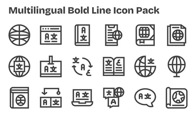 Bold Line Icons - Multilingual Set with 18 Vectors