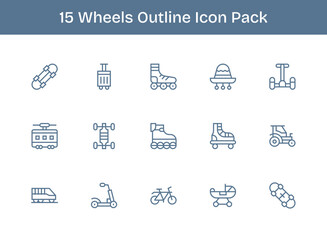 Fototapeta premium Wheels - 15 Icons in Outline Design